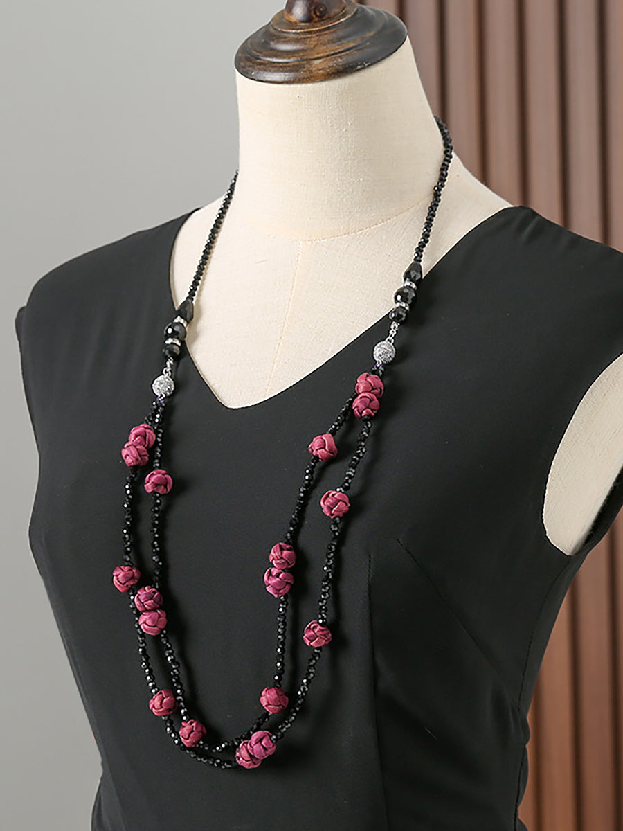 Women Ruyi Knot Beads Weave Sweater Necklace QN005