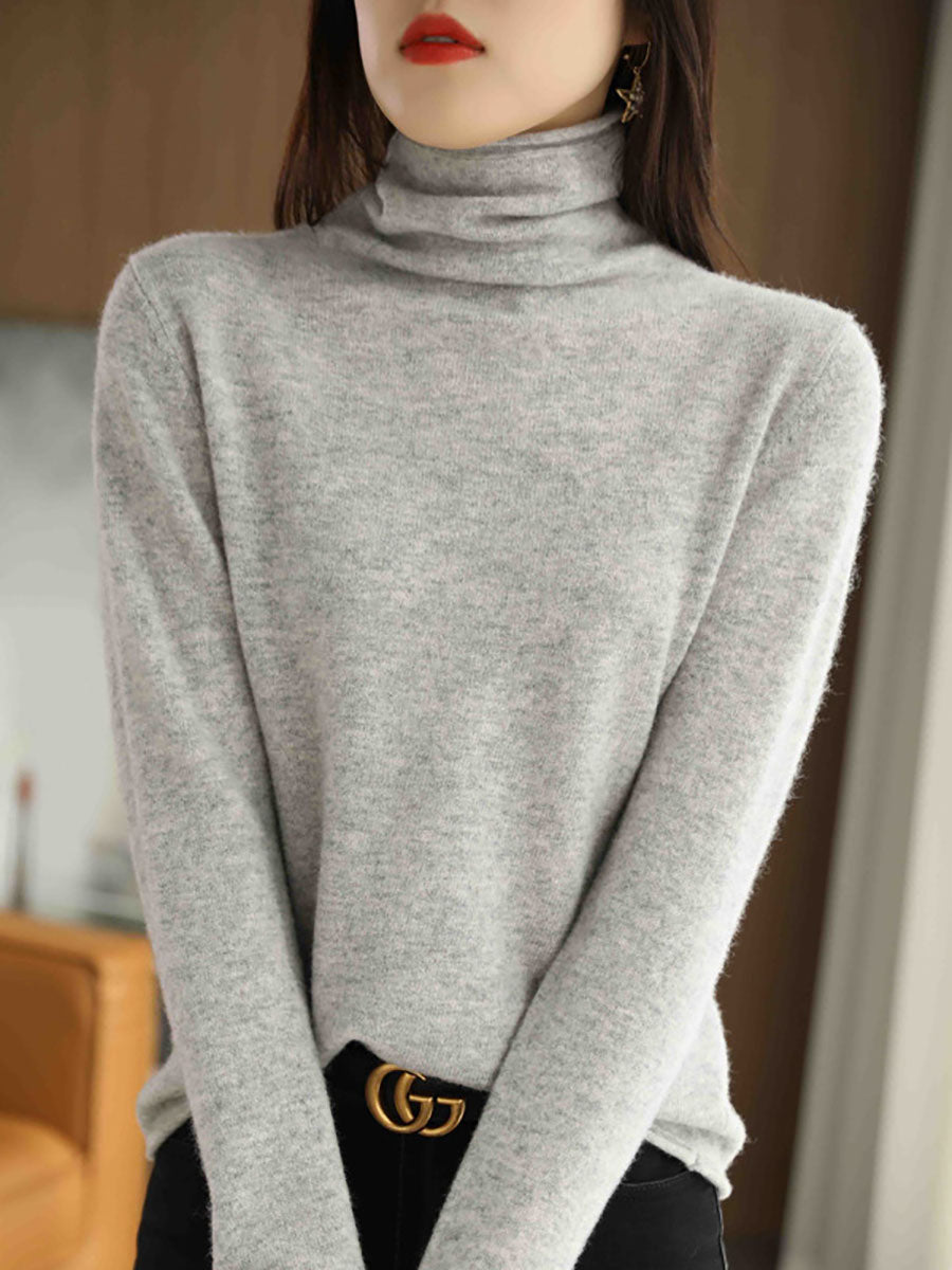 Women Autumn Turtleneck 100%Wool Solid Sweater BA1009