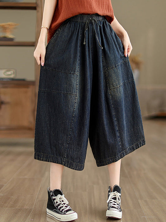 Damen Sommer Casual Solid Denim Spliced ​​Wide-Leg Hose PP1002