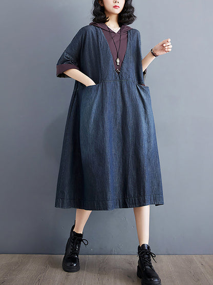 Robe d'été décontractée à capuche en denim épissé pour femmes WE1034