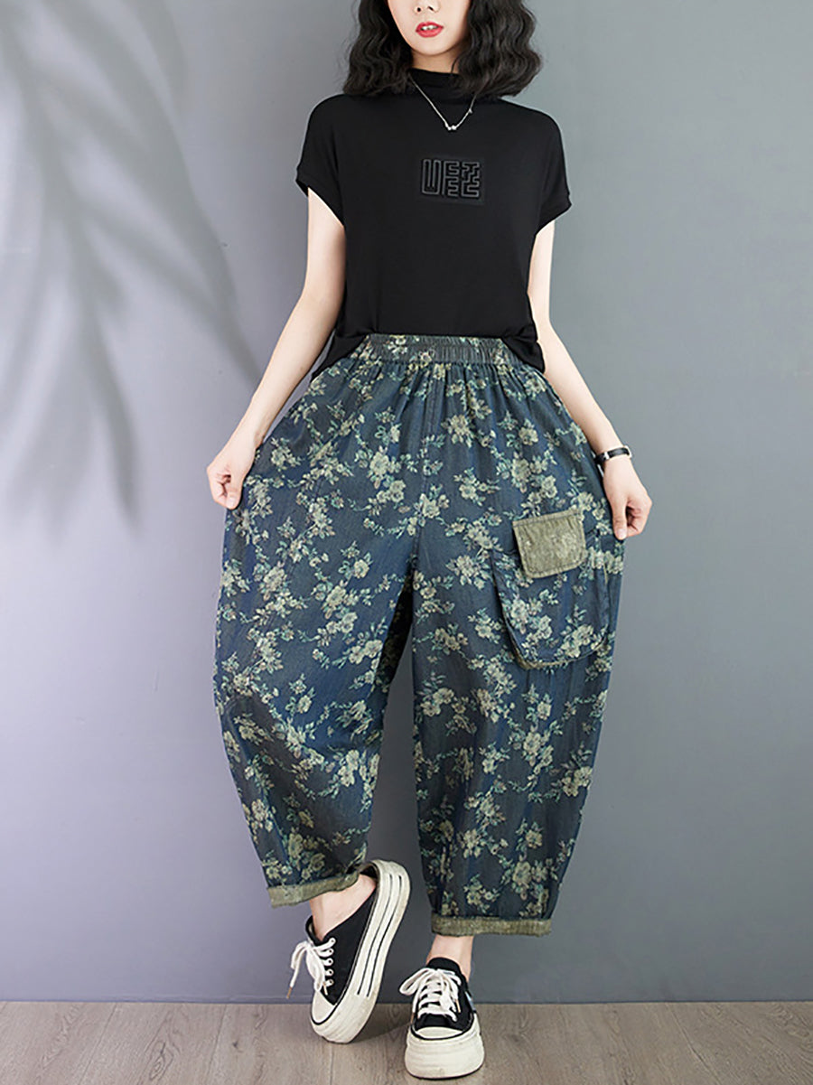 Women Summer Vintage Floral Spliced Harem Pants OO1023