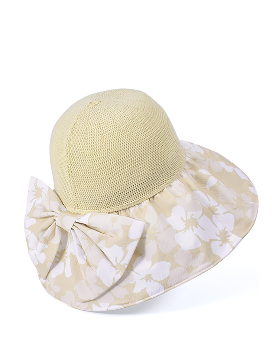 Women Summer Flower Spliced Bowknot Sunproof Hat AA1028