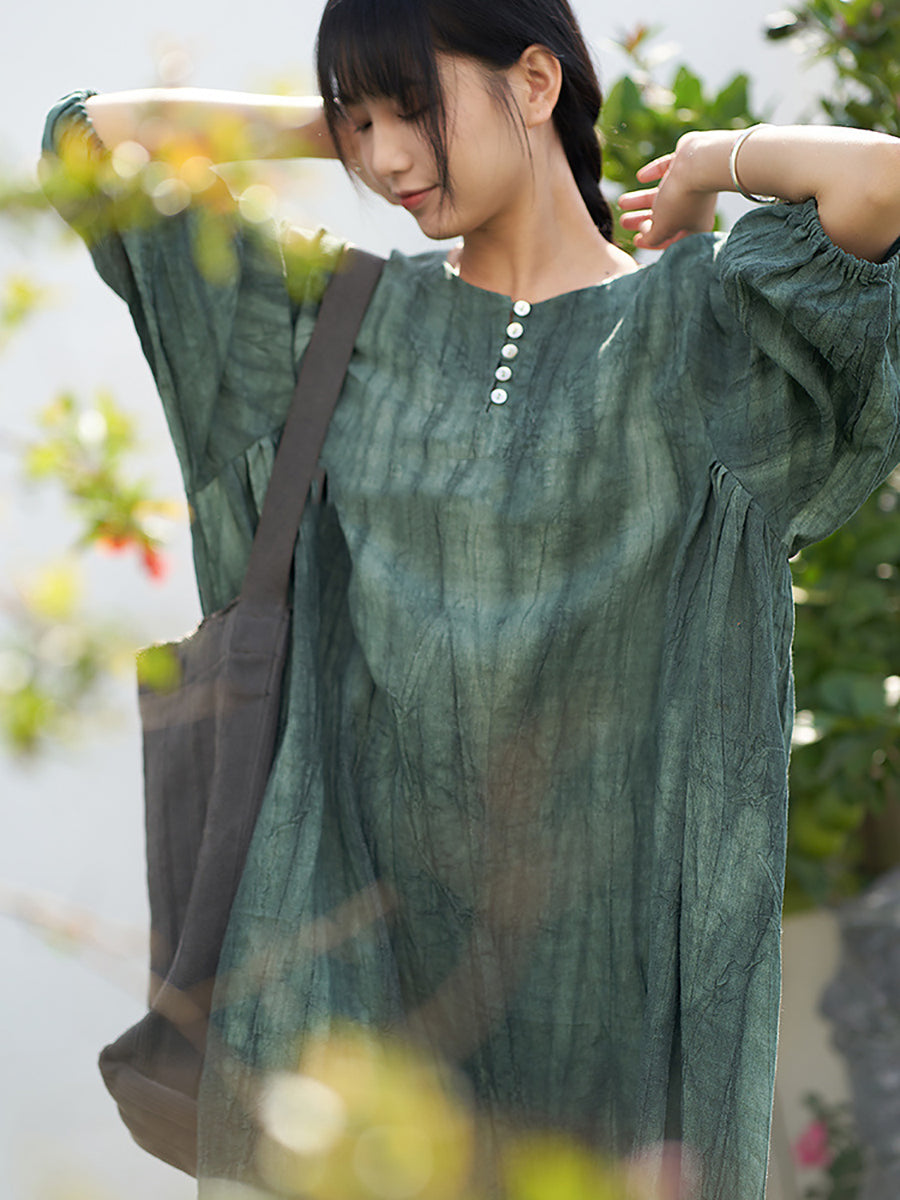 Women Summer Vintage Solid Loose Linen Dress ZZ1037