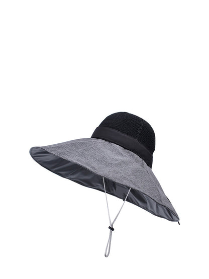 Chapeau d'été à large bord pour femme, résistant au soleil, colorblock, WE1002 