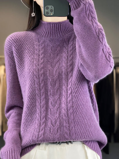 Damen Herbst Halb Rollkragen Wolle Warm Twist Strickpullover AV1009