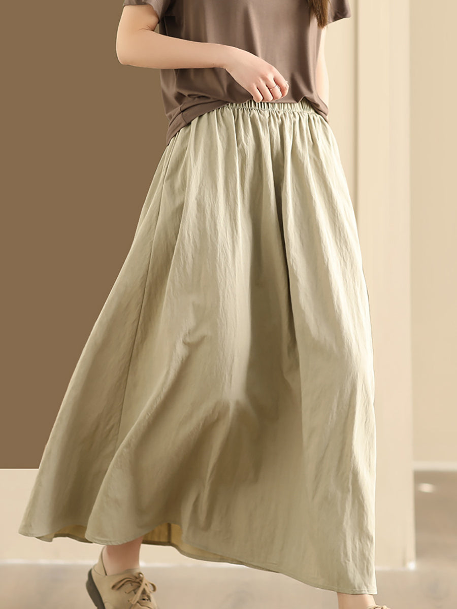 Women Summer Casual Solid Cotton A-shape Skirt KL1014