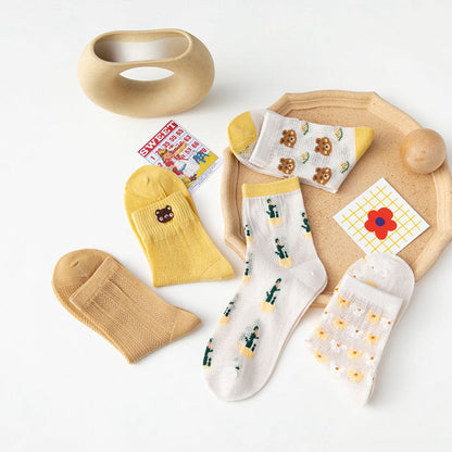 Lot de 5 paires de chaussettes d'été mignonnes à imprimé japonais pour femmes CC033