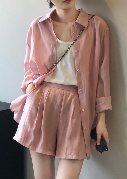 Pieces Shorts Up Lace Zweier-Set Shirts Seidentaschen Rosa und Locker 