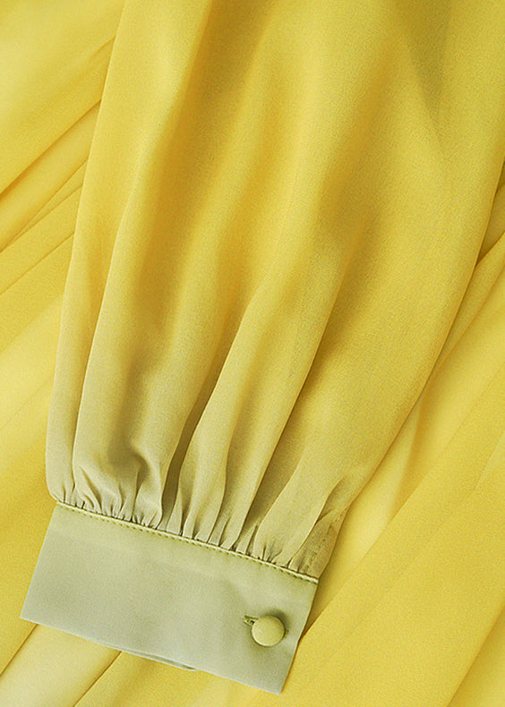 Kleid Herbst Knopf Chiffon Farbverlauf Faltig Farbe Knöchel Italienisch 