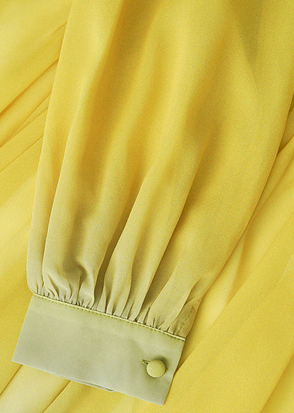 Kleid Herbst Knopf Chiffon Farbverlauf Faltig Farbe Knöchel Italienisch 
