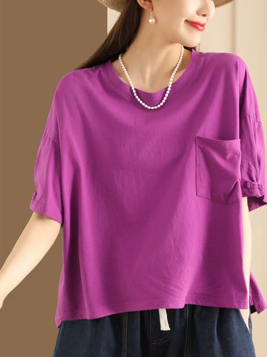 Women Summer Casual Solid Loose Cotton Shirt TY1004