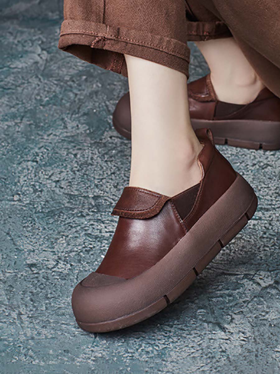 Women Autumn Stylish Genuine Leather Platform Shoes AT1069