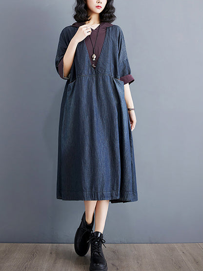 Robe d'été décontractée à capuche en denim épissé pour femmes WE1034