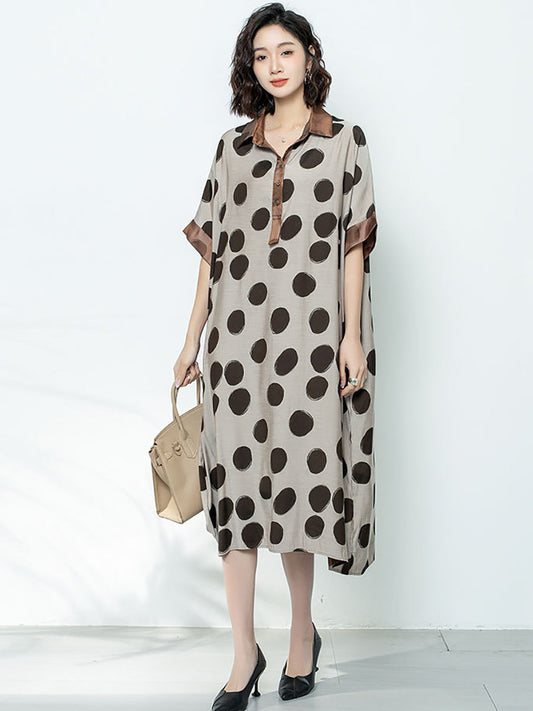 Women Summer Casual Dot Print Claf-Length Dress AS1044