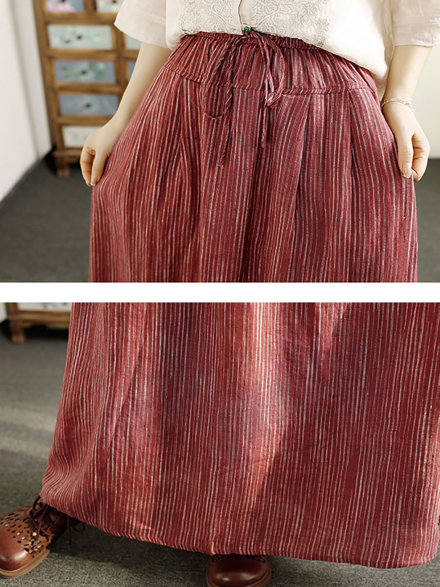 Women Summer Stripe Loose Cotton Drawstring Skirt OP1052