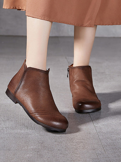 Bottes d'hiver à talons bas en cuir véritable pour femmes AH1082