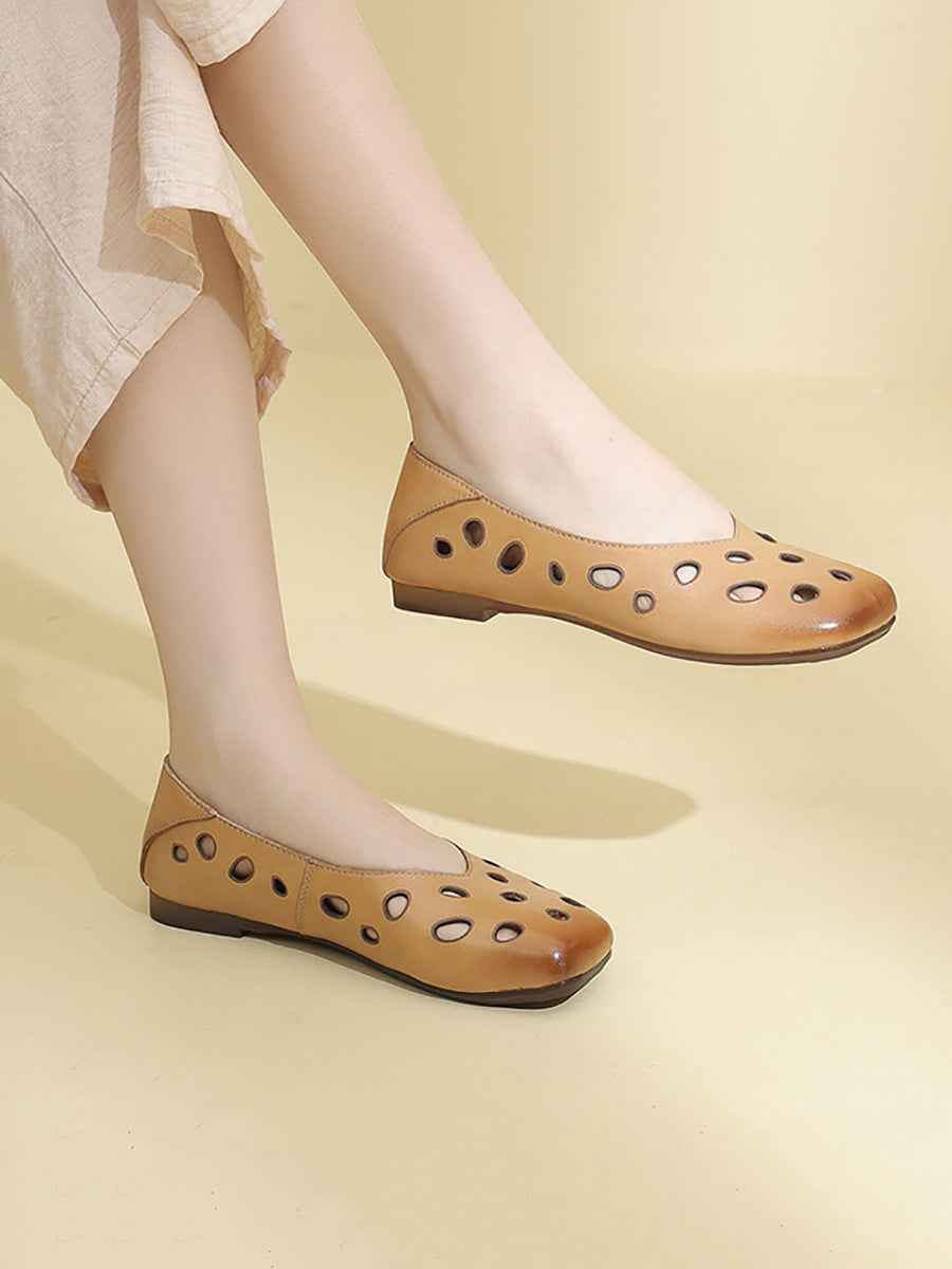 Women Summer Leather Cotout Solid Soft Shoes TY1038