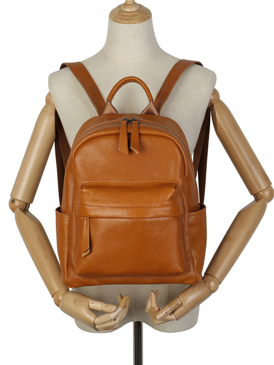 Women Casual Soft Leather Pure Color Backpack AK1044