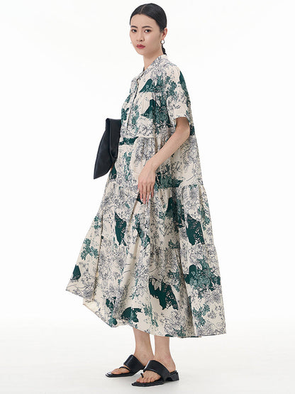 Robe d'été ample à volants et fleurs artistiques pour femmes CC019