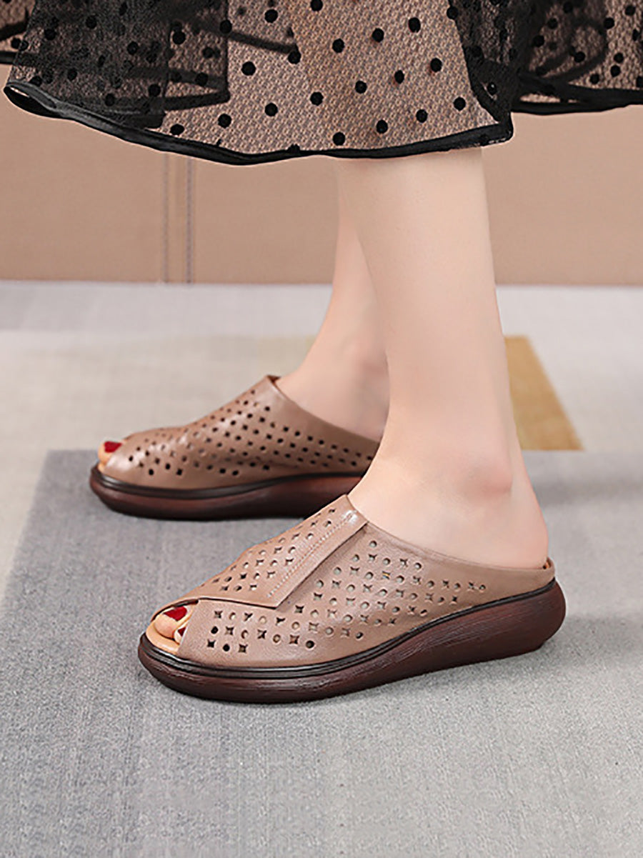 Women Summer Casual Leather Cutout Flat Sandals HH047