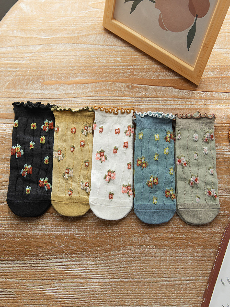 5 Paar Damen Sommersocken mit Blumen-Jacquardmuster OO1032