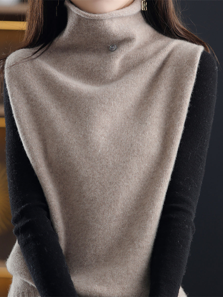 Women Casual Wool Turtleneck Soft Knit Vest QU025