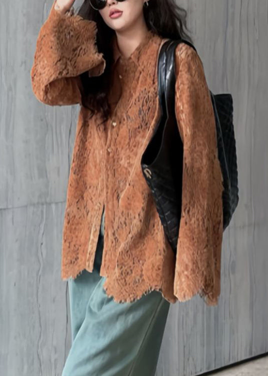 Mode Top Kragen Flare Spitze Ärmel Pan Shirts Peter Kaffee 