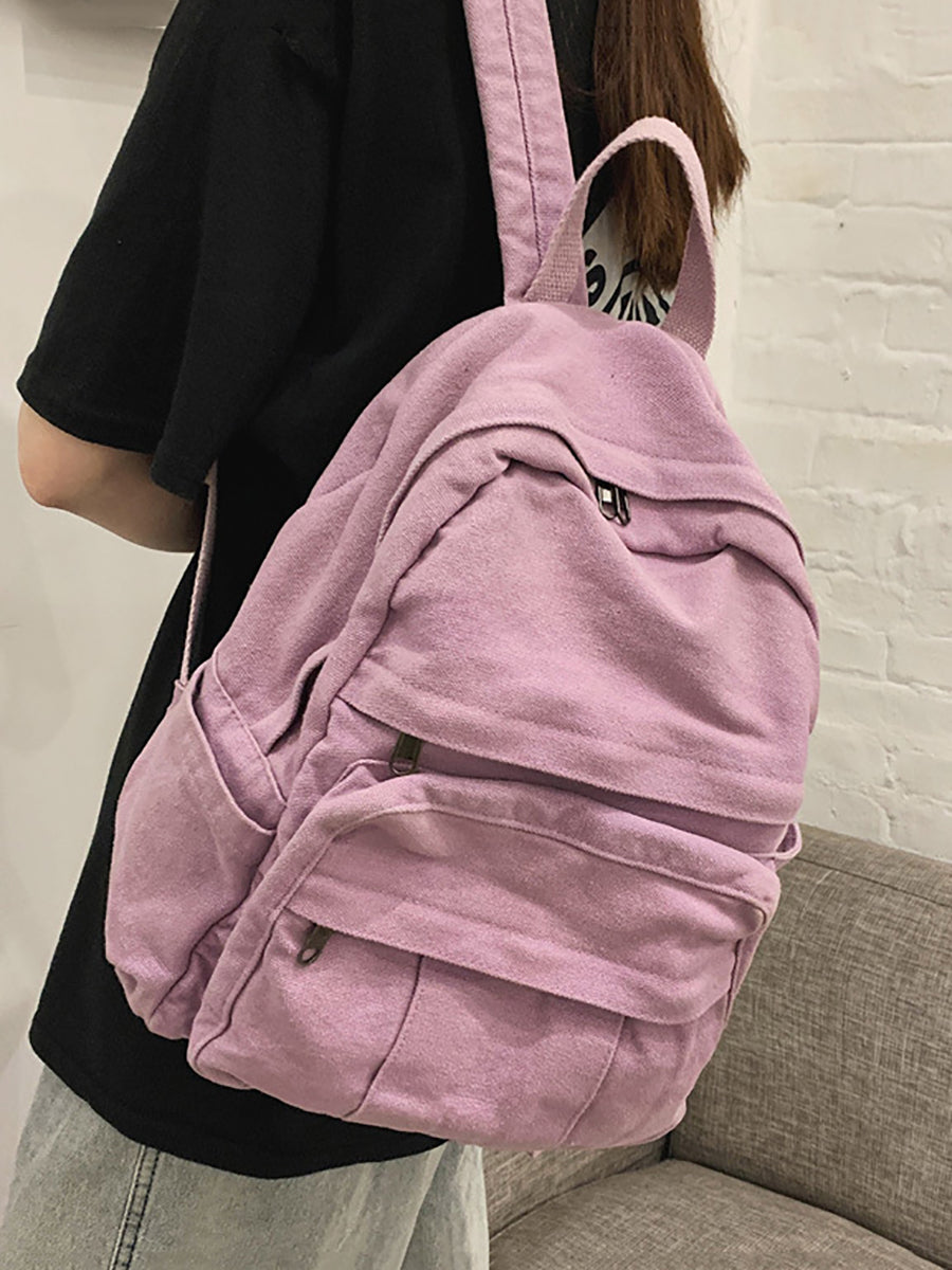 Lässiger Rucksack aus massivem Canvas für Damen mit großem Fassungsvermögen AT1030