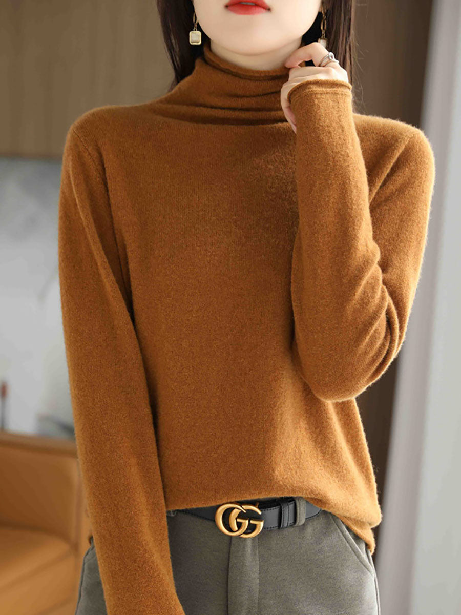 Women Autumn Turtleneck 100%Wool Solid Sweater BA1009