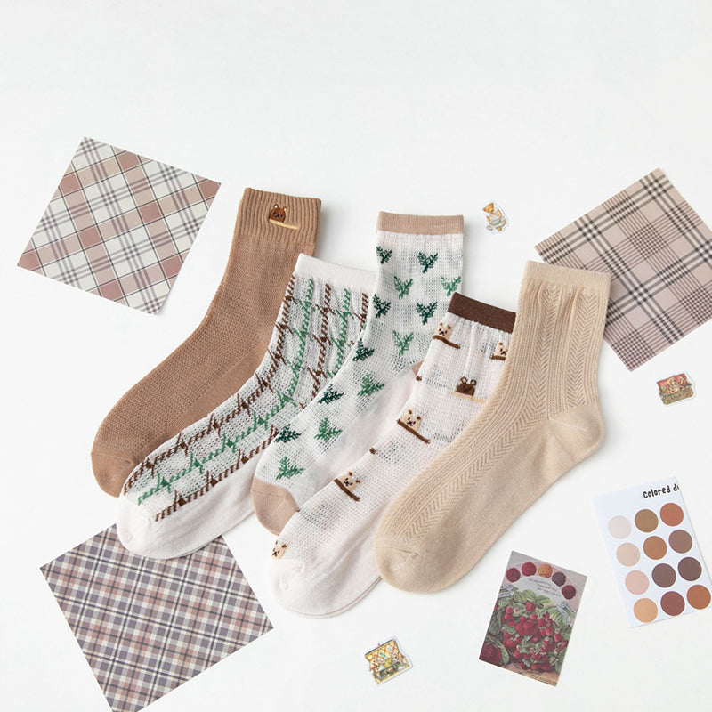 5 Paar Damen Sommersocken im japanischen Stil mit süßem Aufdruck CC033