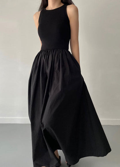 Patchwork Baumwolle Große Extra Party Saum Kleid Ärmellos Schwarz 