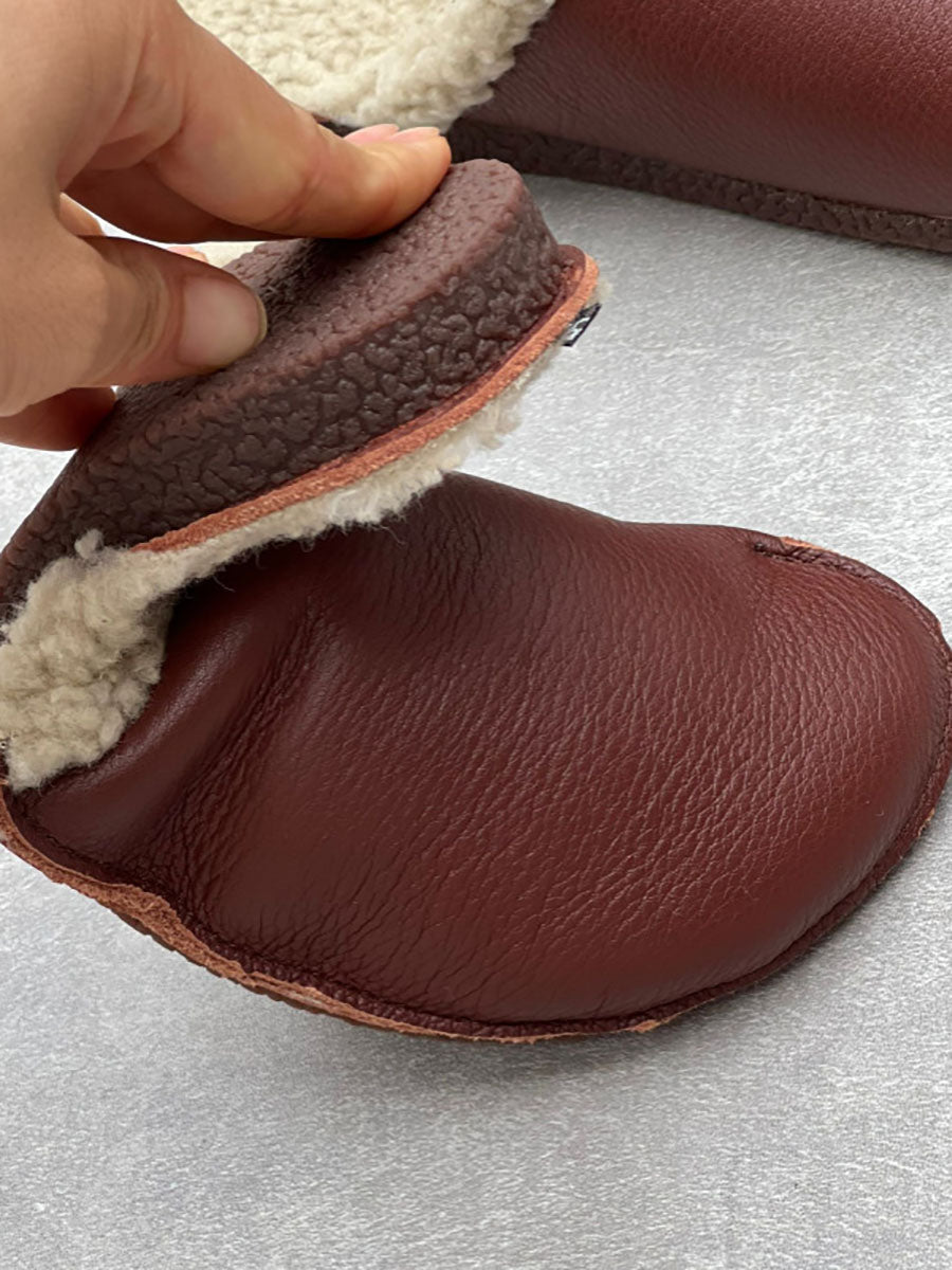 Women Vintage Winter Leather Fleece-lined Flat Slippers AV1041