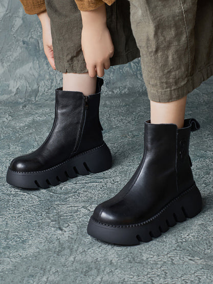 Bottes à plateforme rétro en cuir véritable pour femmes QM017