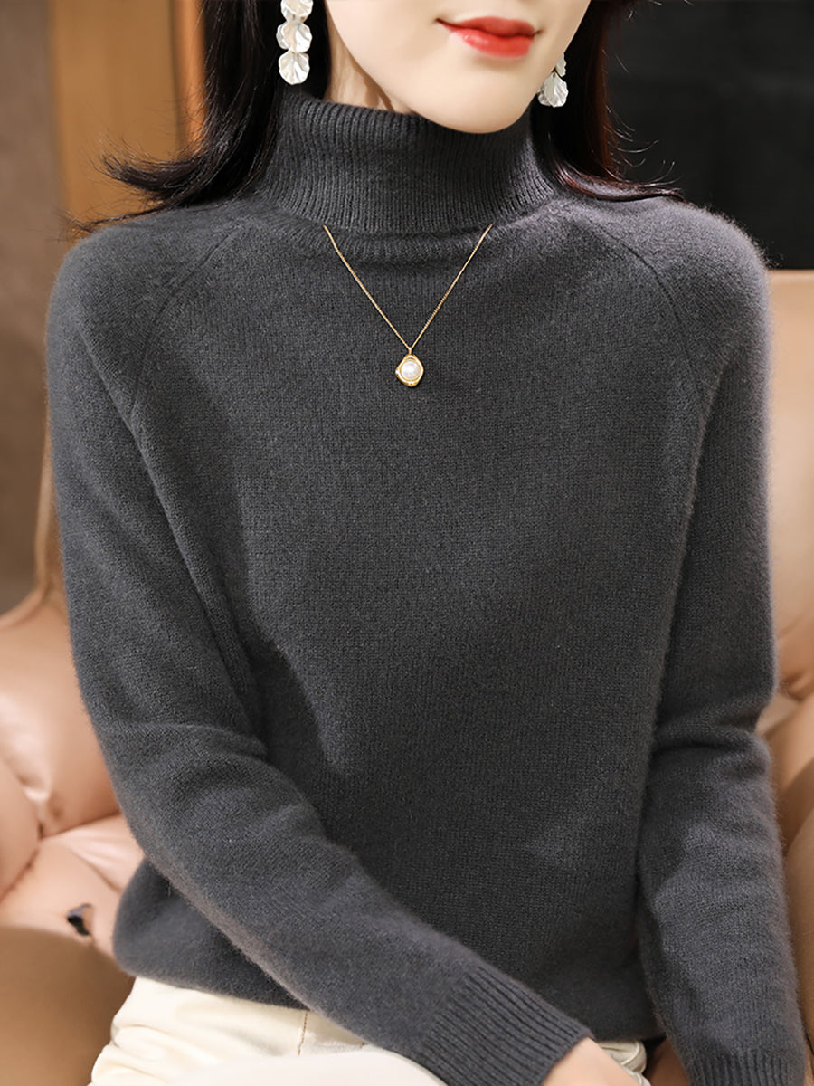 Women Autumn Solid Knit 100%Wool Turtleneck Sweater QM031