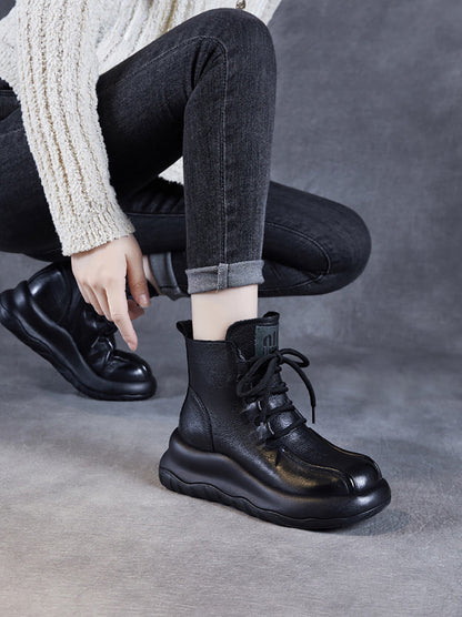 Bottes Martin à plateforme en cuir véritable vintage pour femmes QU003