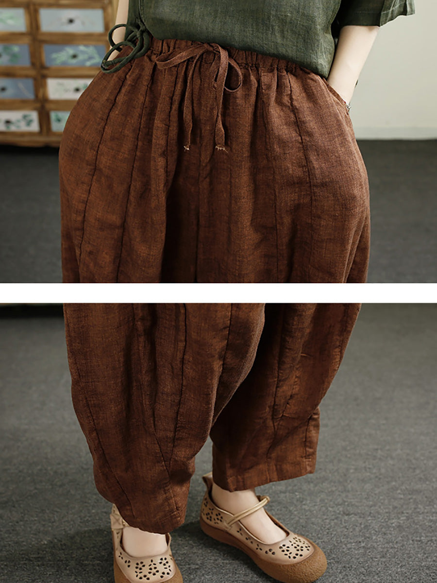 Women Summer Retro Spliced Harem Linen Pants CX010