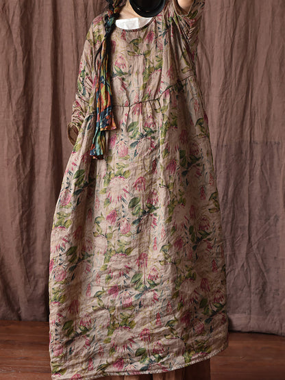 Robe d'été ample à carreaux floraux vintage pour femmes OP1008