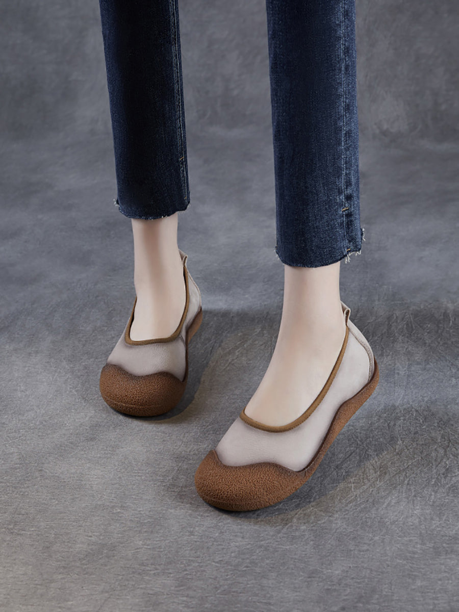 Chaussures plates d'été en cuir véritable pour femmes, colorblock