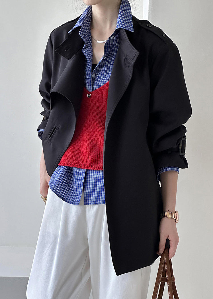 Black Button Cotton Coat Asymmetrical Long Sleeve AF1007