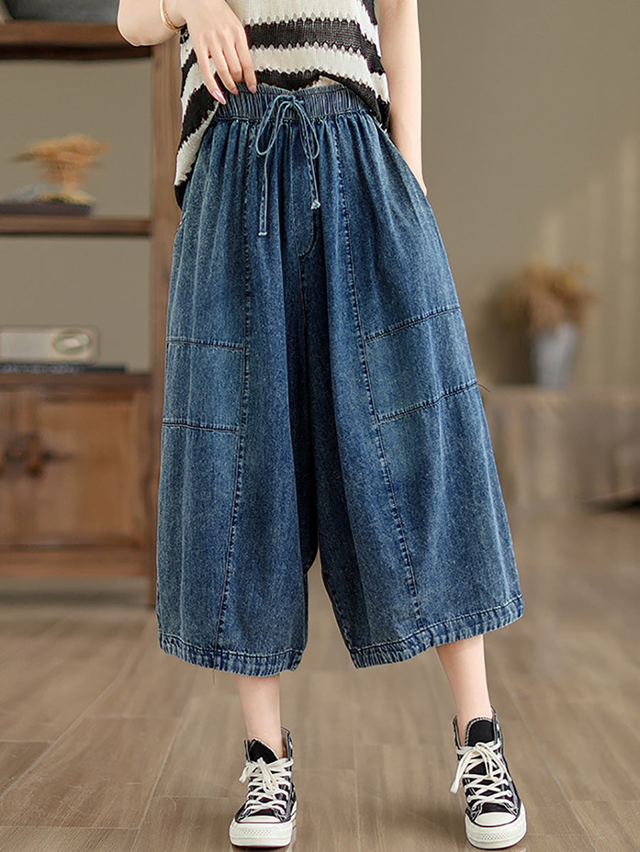 Damen Sommer Casual Solid Denim Spliced ​​Wide-Leg Hose PP1002