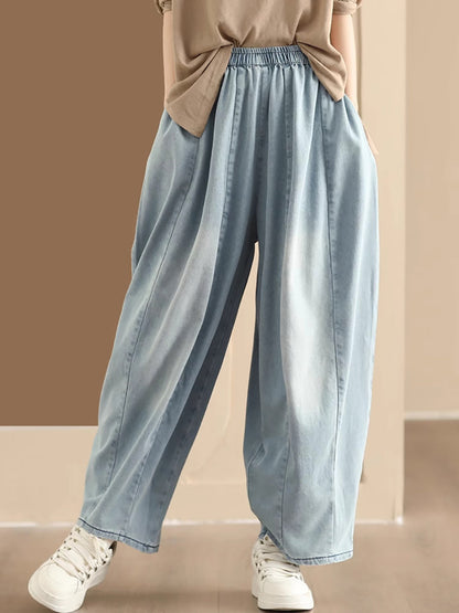 Pantalon large en denim délavé vintage pour femme QW1007