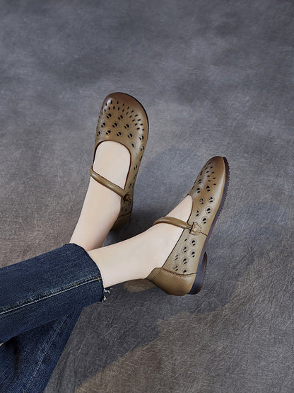 Echte Schuhe Frauen Sommer Aushöhlen Ferse Niedrigen Leder