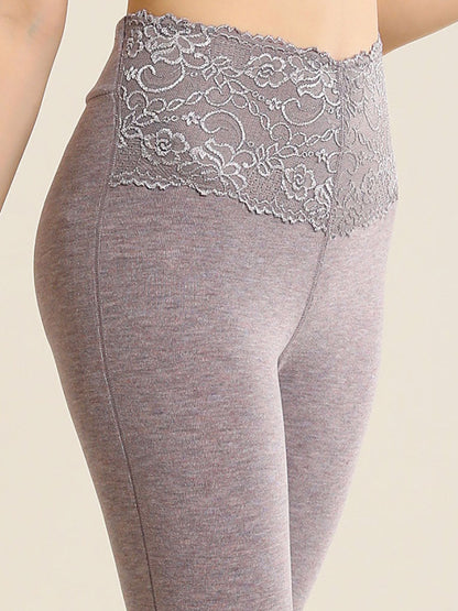 Leggings d'hiver chauds en cachemire et dentelle taille haute pour femmes QM010