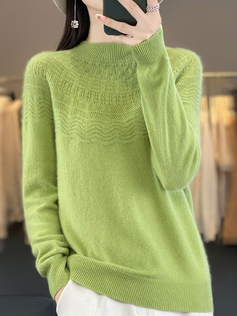 Women Autumn Cable Knit 100%Wool Half Turtleneck Sweater QN031