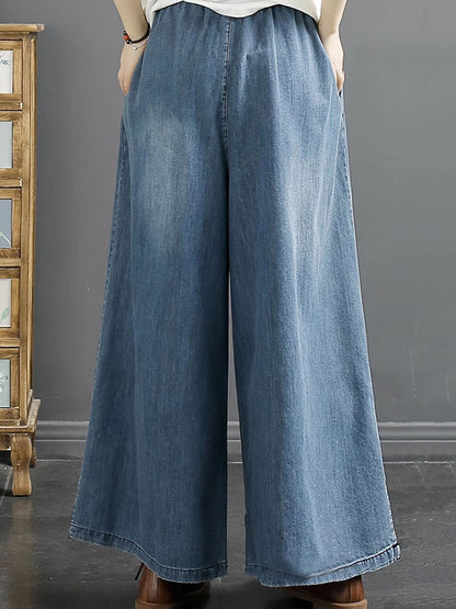 Pantalon large en denim à broderie ethnique pour femme SC1045