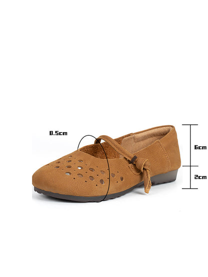 Chaussures vintage en cuir souple découpées et solides pour femmes XX1053