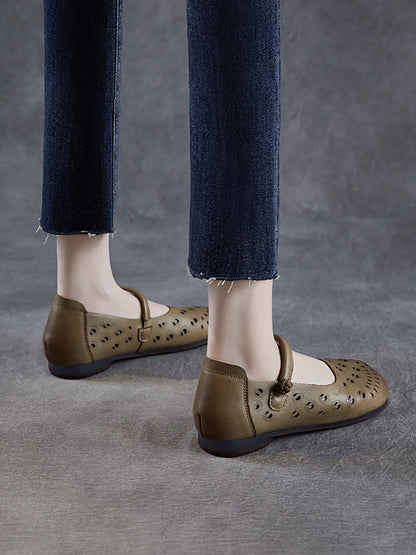 Echte Schuhe Frauen Sommer Aushöhlen Ferse Niedrigen Leder