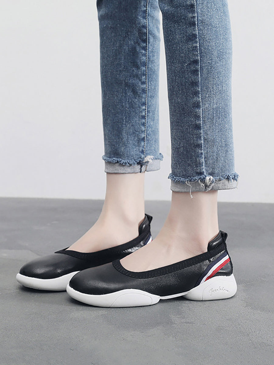 Damen Sommer Casual Leder Weich Gespleißt Flache Schuhe UI1018