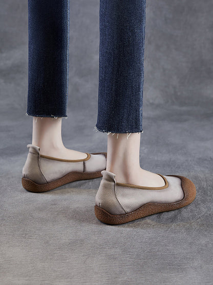 Chaussures plates d'été en cuir véritable pour femmes, colorblock
