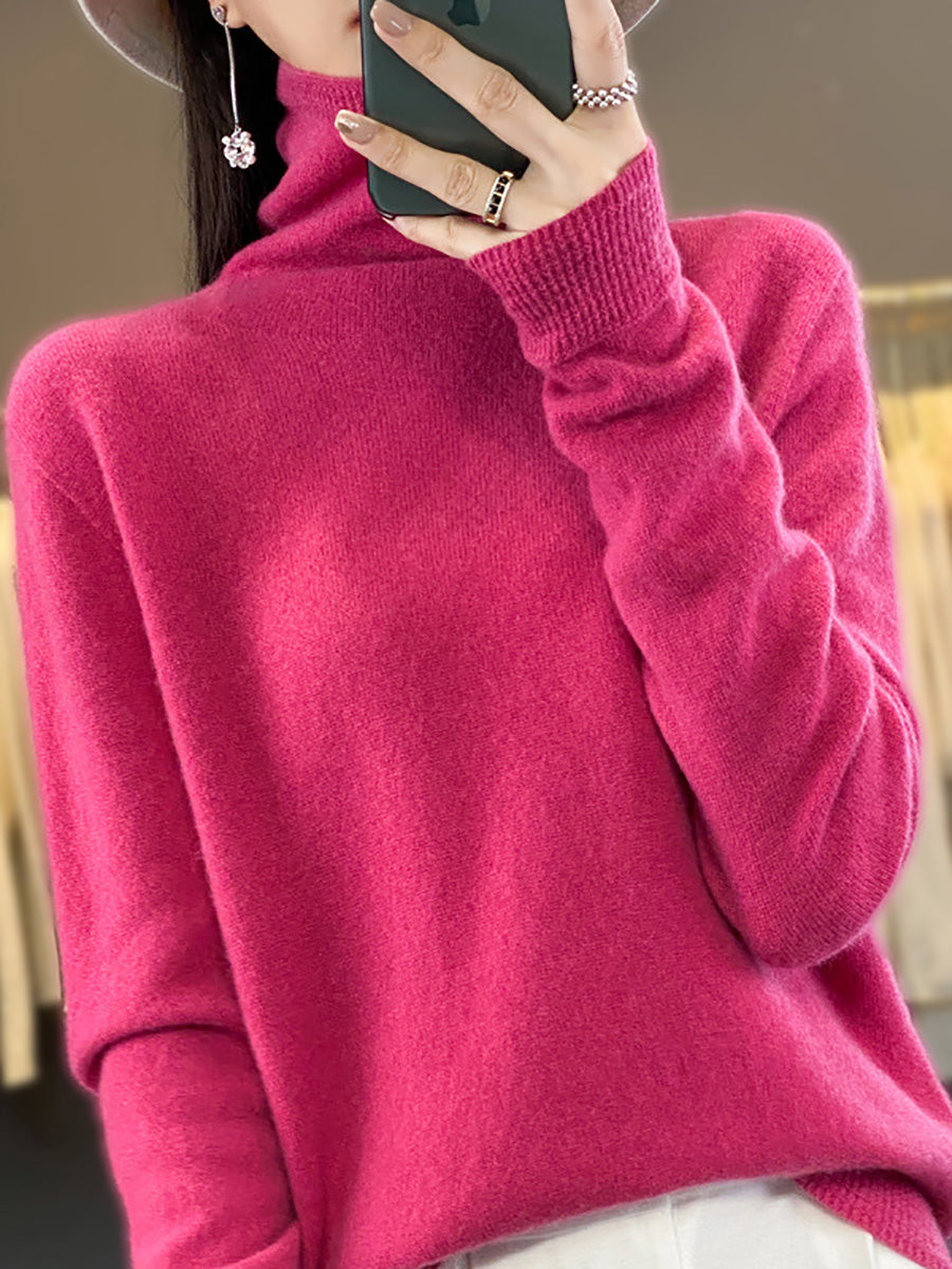 Women Autumn Turtleneck 100%Wool Soft Solid Sweater BA1037